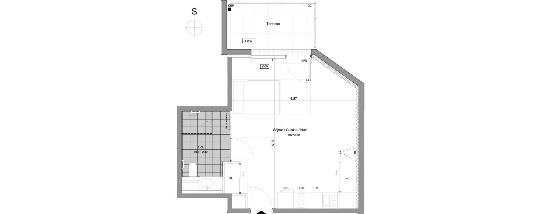 Studio meubl&eacute; de 32,78 m2 &agrave; Agen Centre