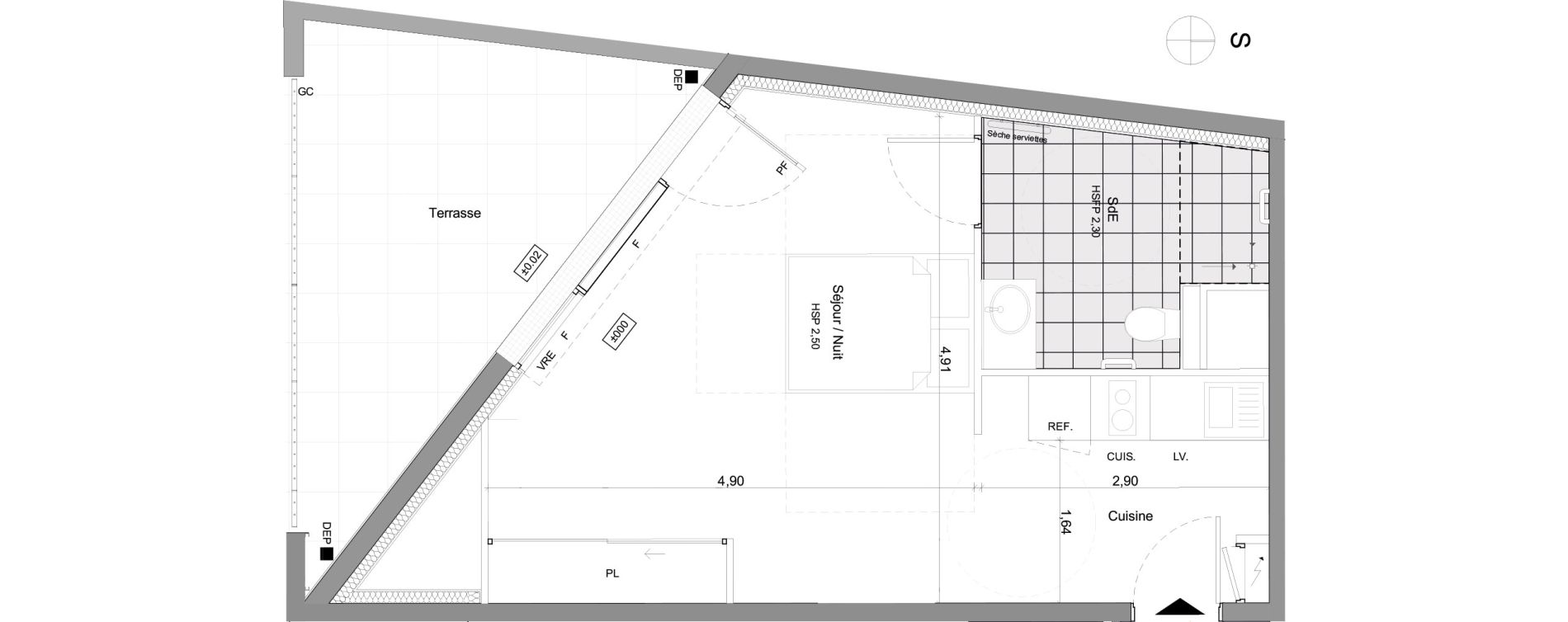 Studio meubl&eacute; de 33,17 m2 &agrave; Agen Centre