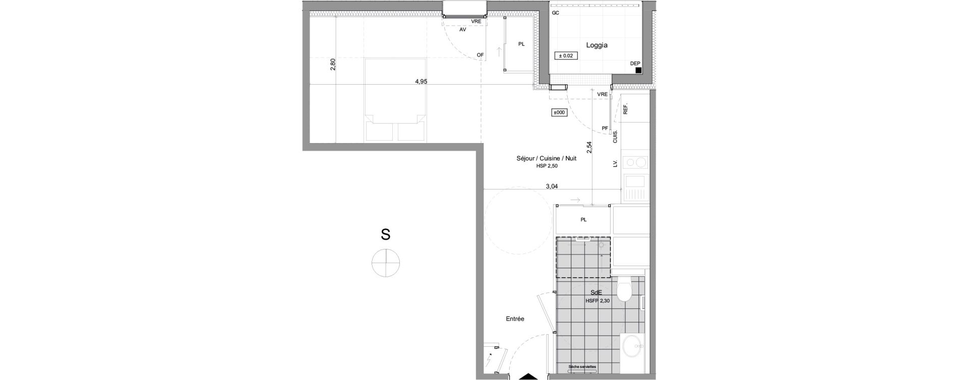 Studio meubl&eacute; de 33,56 m2 &agrave; Agen Centre