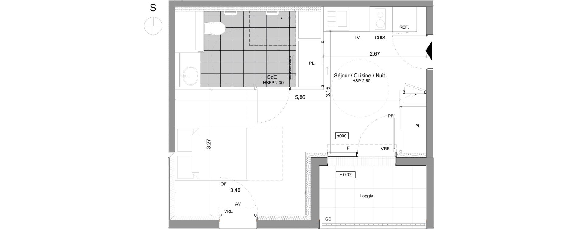 Studio meubl&eacute; de 27,92 m2 &agrave; Agen Centre