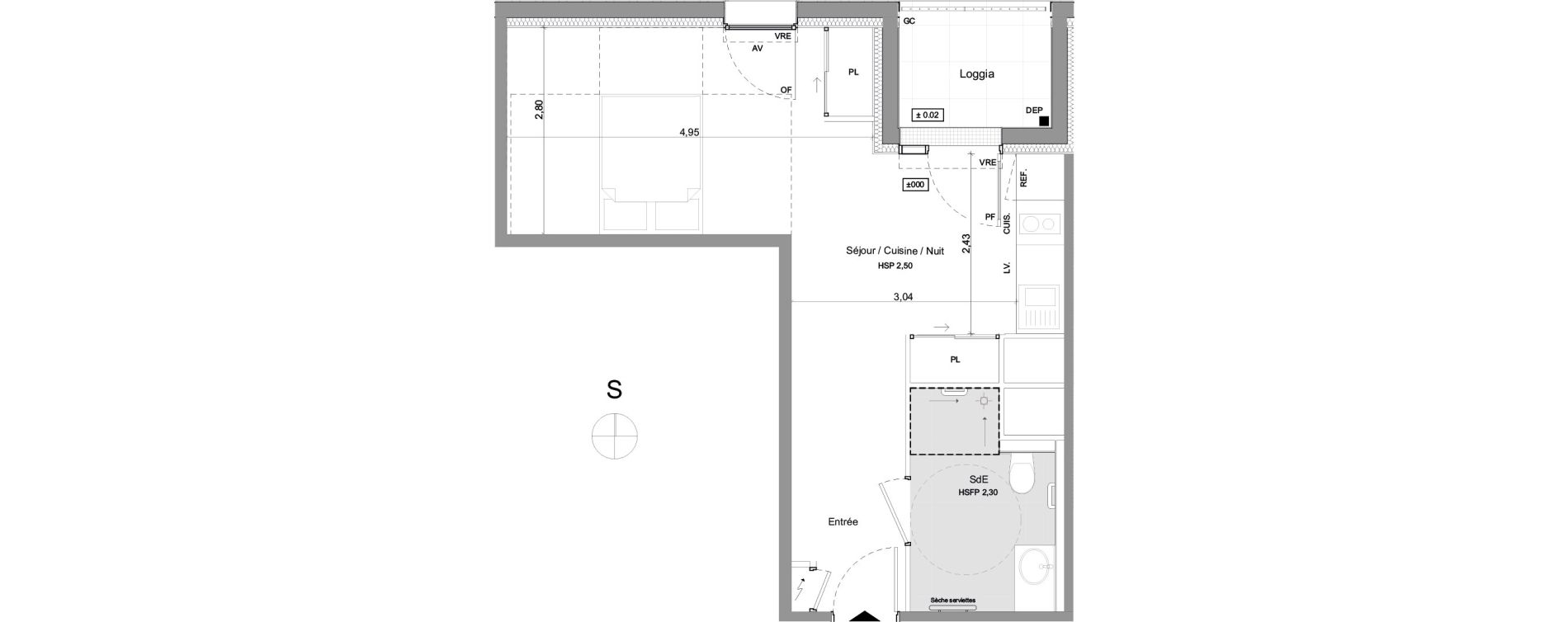 Studio meubl&eacute; de 33,56 m2 &agrave; Agen Centre