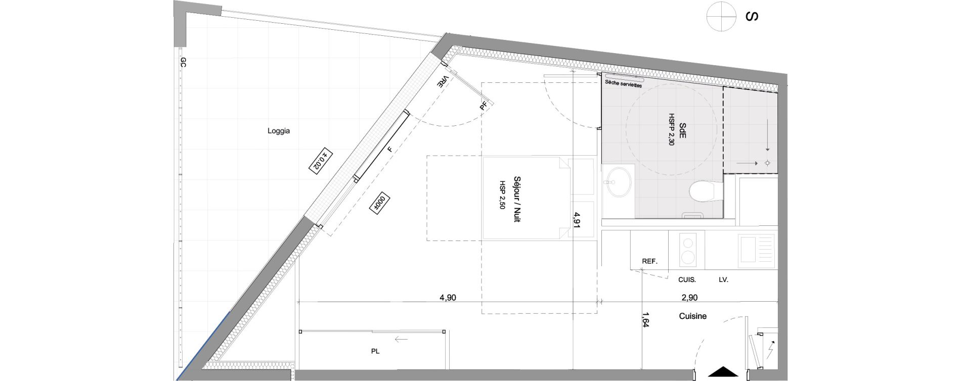 Studio meubl&eacute; de 33,17 m2 &agrave; Agen Centre