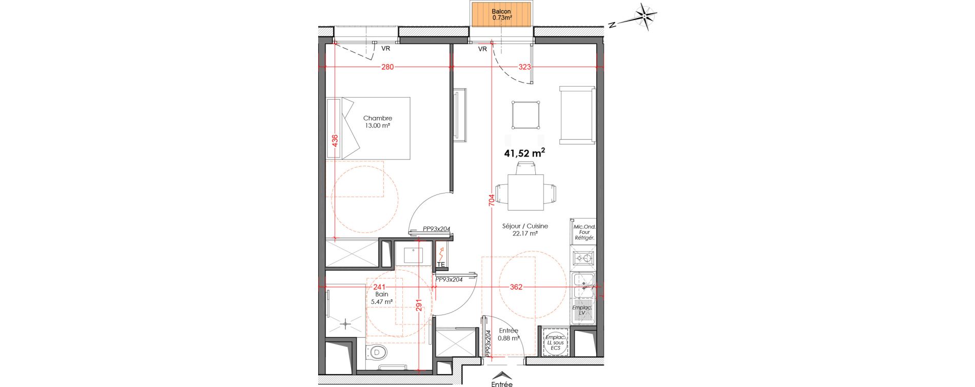 Appartement T2 de 41,52 m2 &agrave; Agen Centre