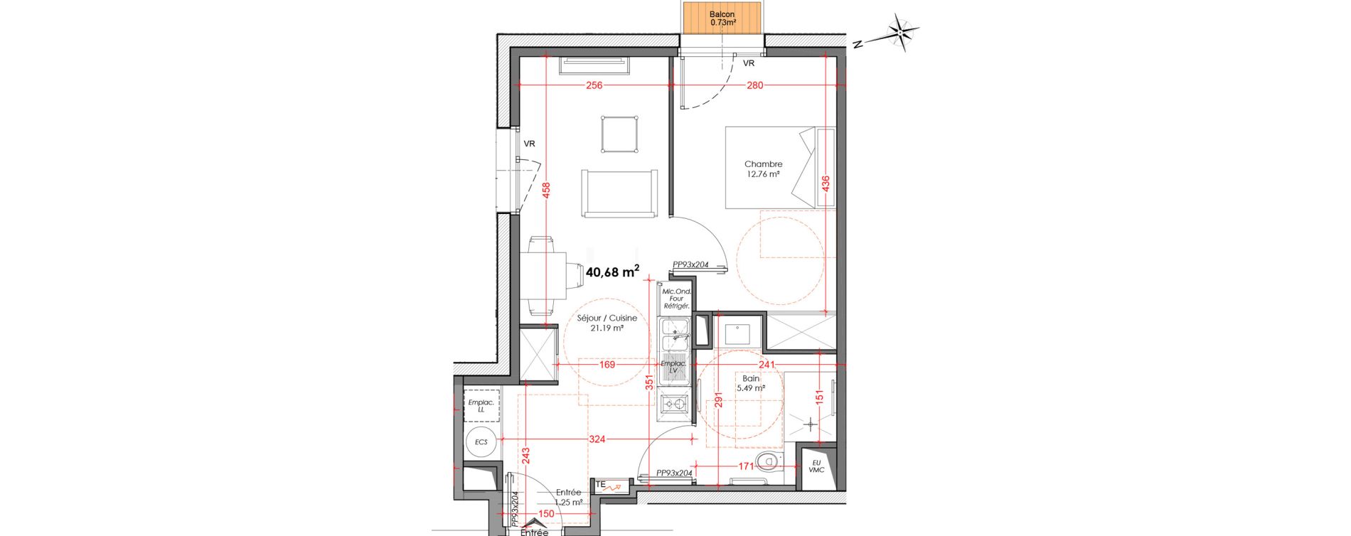 Appartement T2 de 40,68 m2 &agrave; Agen Centre