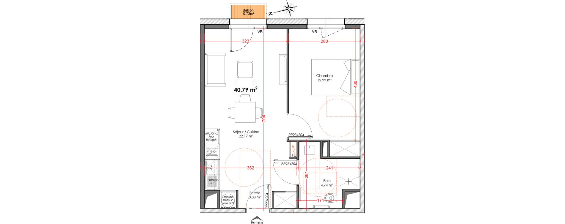 Appartement T2 de 40,79 m2 &agrave; Agen Centre