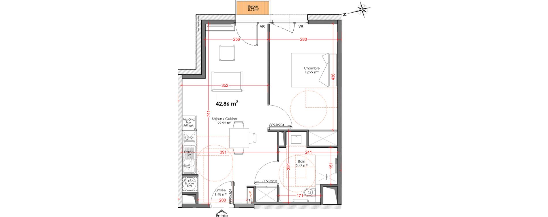Appartement T2 de 42,86 m2 à Agen Centre