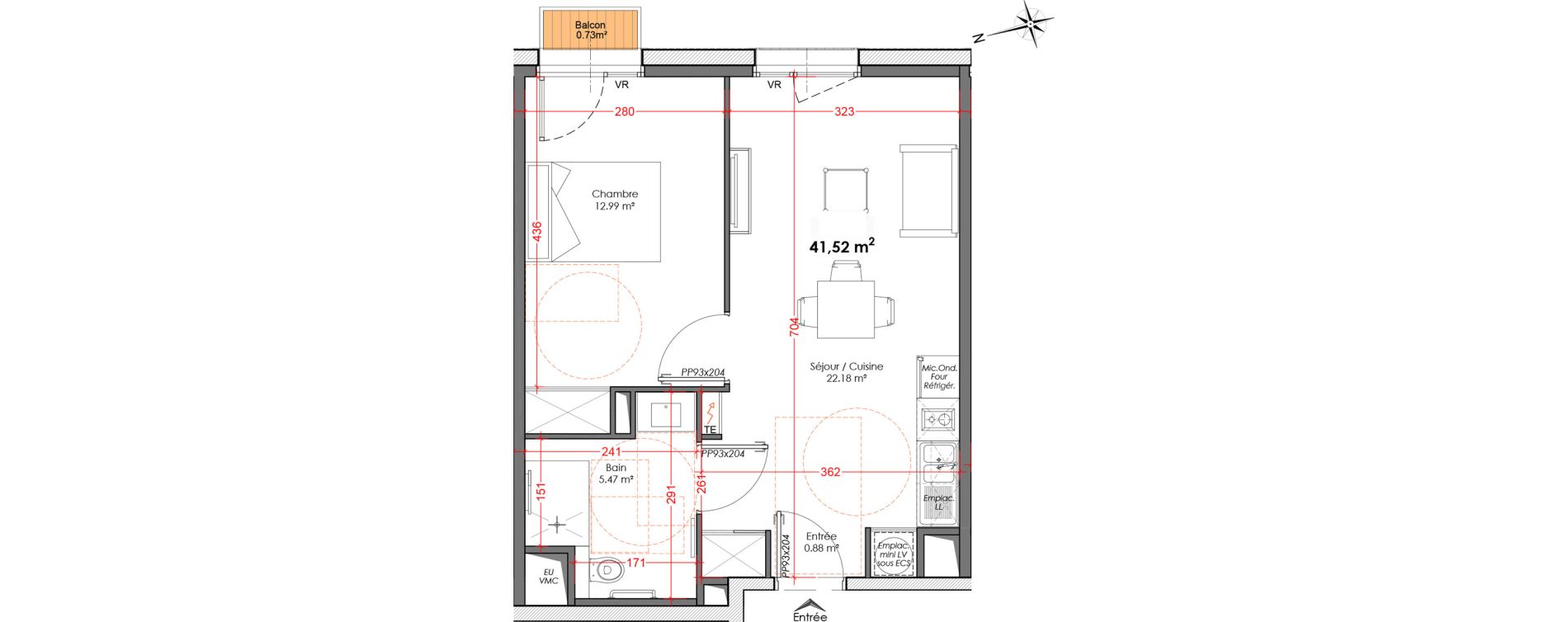 Appartement T2 de 41,52 m2 &agrave; Agen Centre