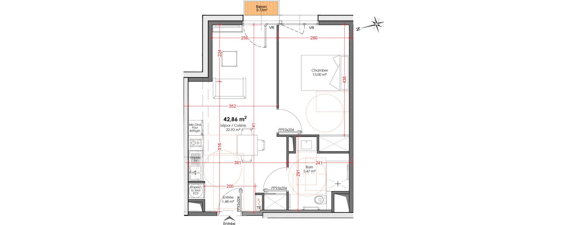 Appartement T2 de 42,86 m2 &agrave; Agen Centre