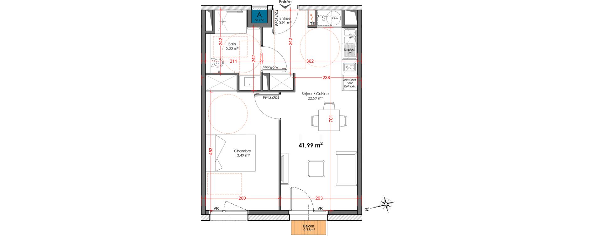 Appartement T2 de 41,99 m2 &agrave; Agen Centre