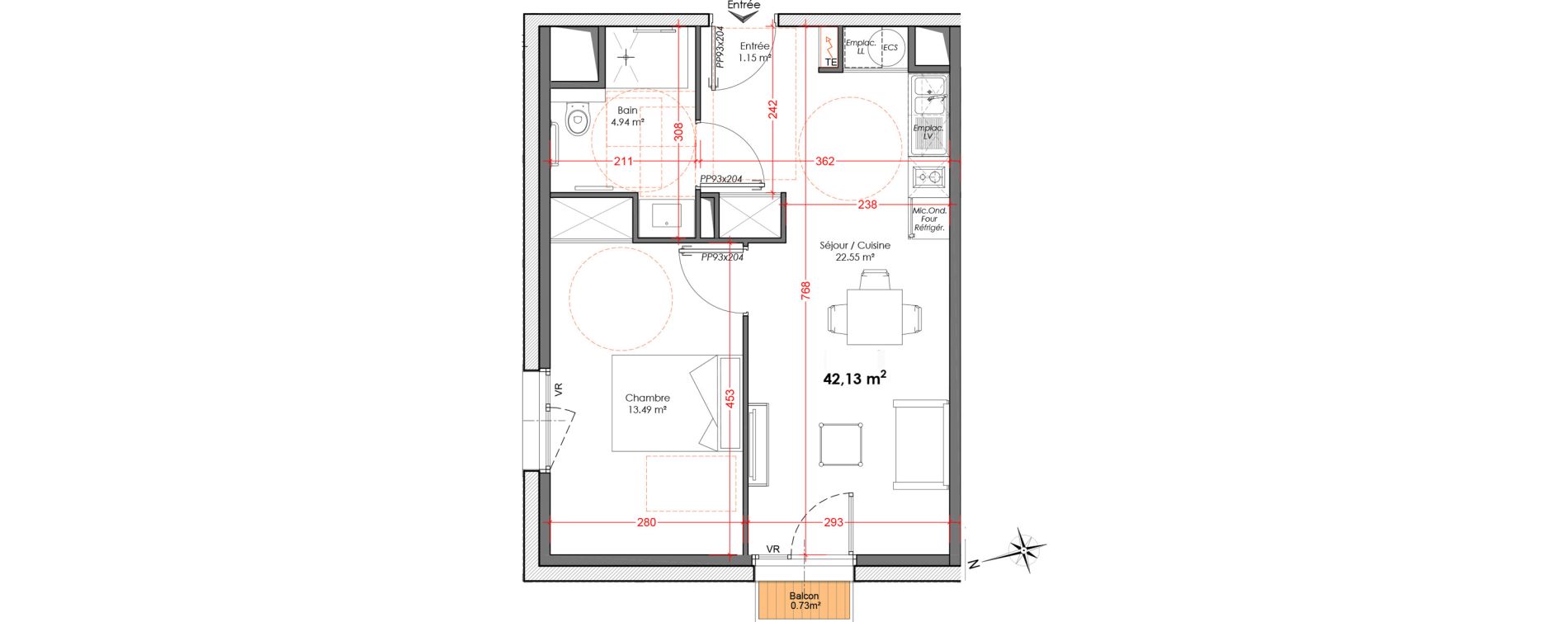 Appartement T2 de 42,13 m2 &agrave; Agen Centre