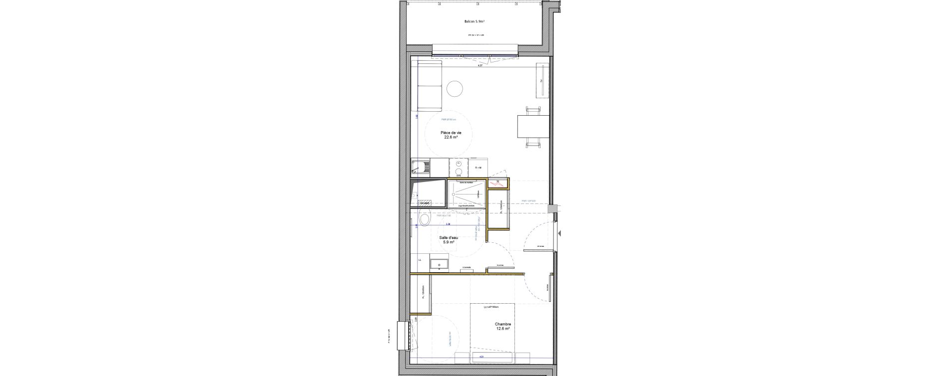 Appartement T2 meubl&eacute; de 40,90 m2 &agrave; Agen Canton sud-est