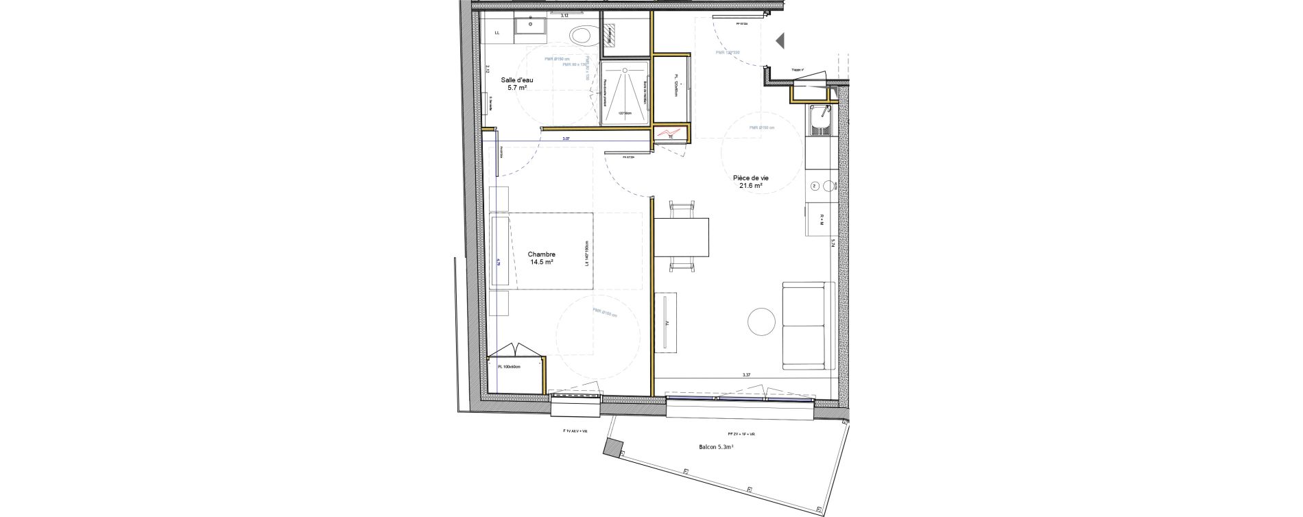 Appartement T2 meubl&eacute; de 41,80 m2 &agrave; Agen Canton sud-est