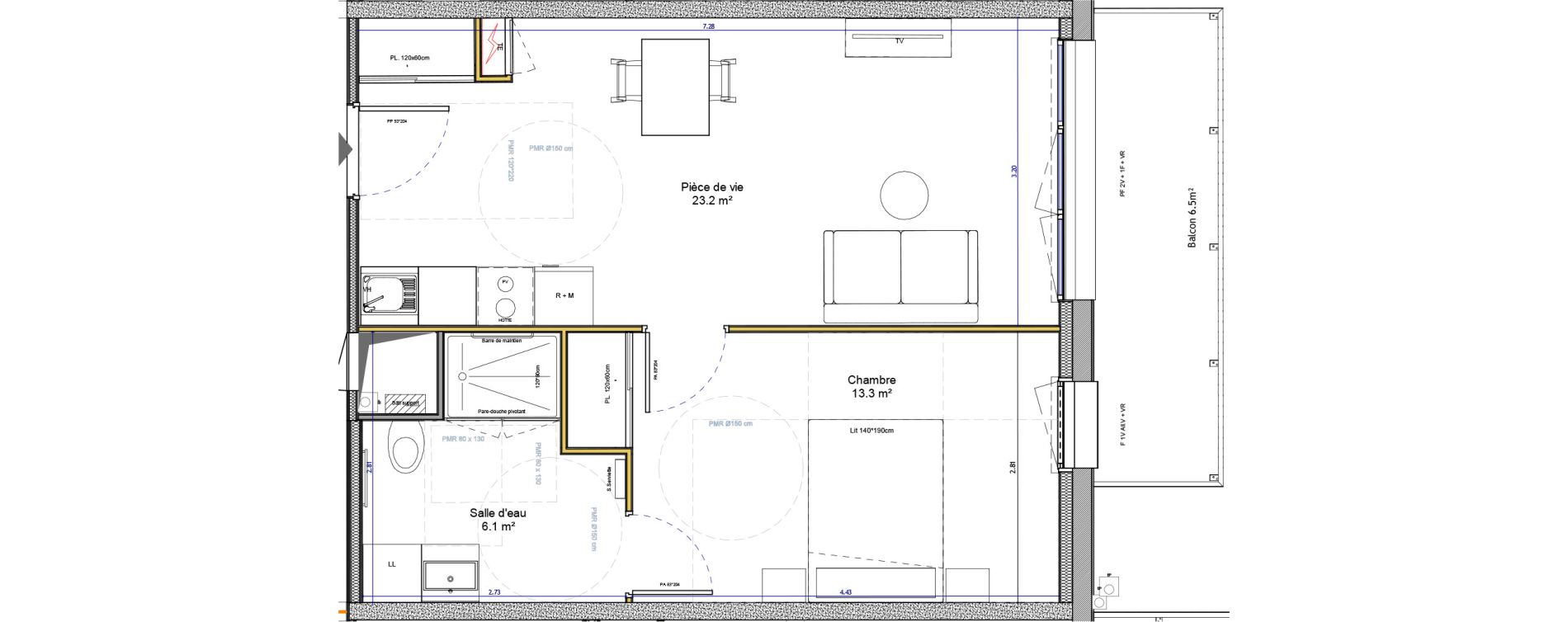 Appartement T2 meubl&eacute; de 42,50 m2 &agrave; Agen Canton sud-est