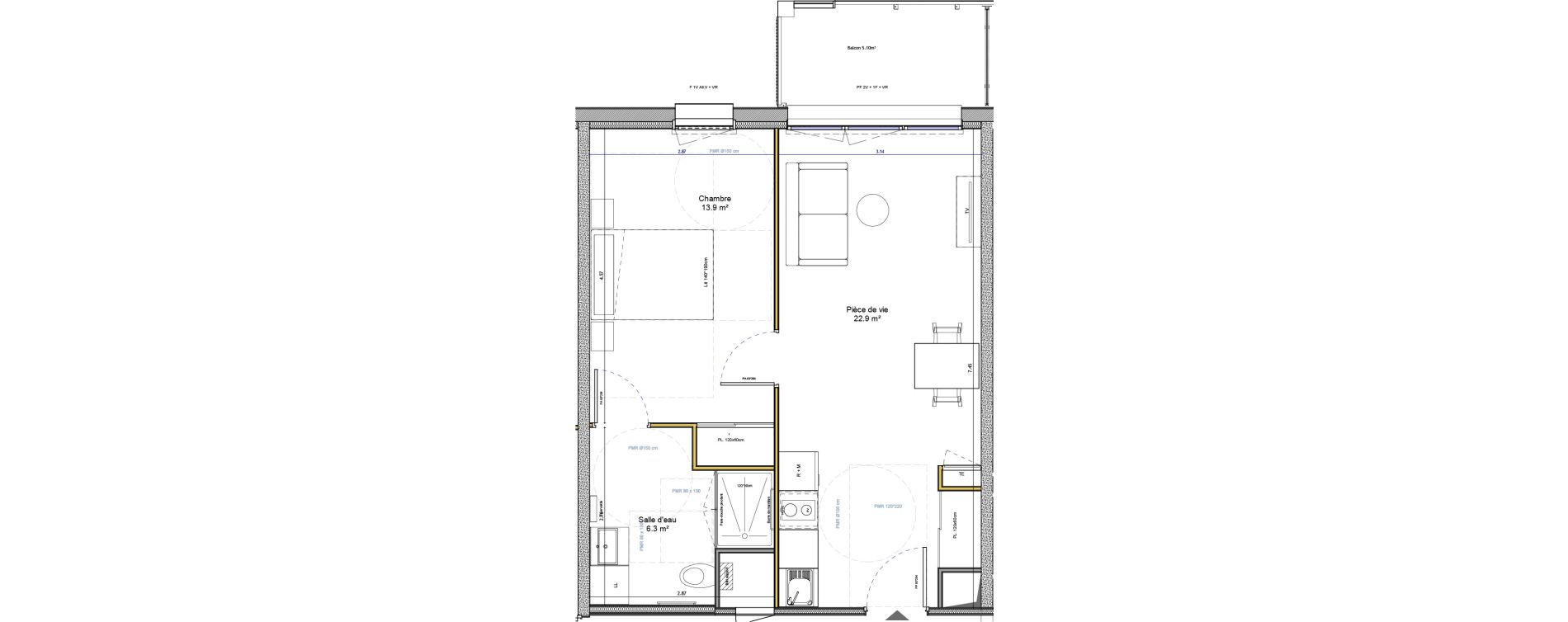 Appartement T2 meubl&eacute; de 43,10 m2 &agrave; Agen Canton sud-est