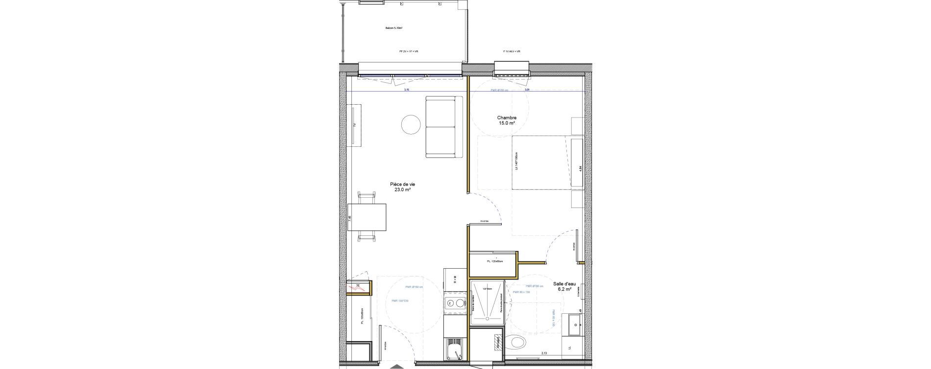 Appartement T2 meubl&eacute; de 44,20 m2 &agrave; Agen Canton sud-est