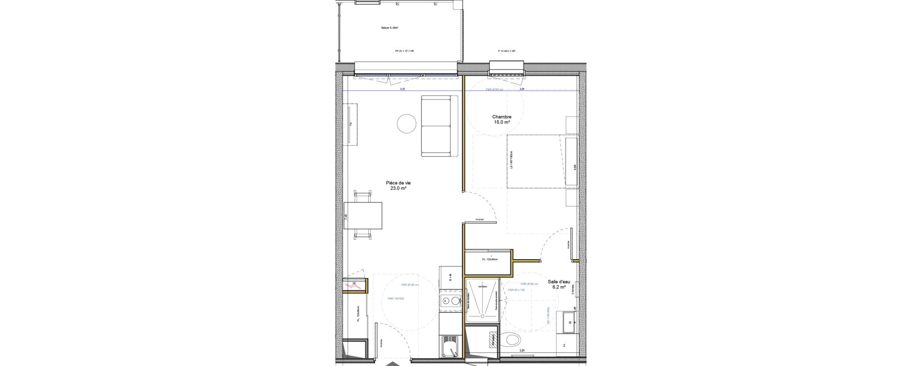 Appartement T2 meubl&eacute; de 44,20 m2 &agrave; Agen Canton sud-est