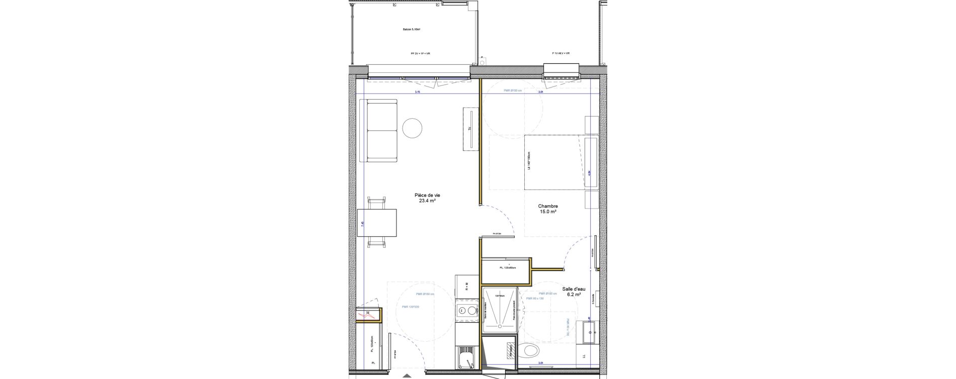 Appartement T2 meubl&eacute; de 44,60 m2 &agrave; Agen Canton sud-est