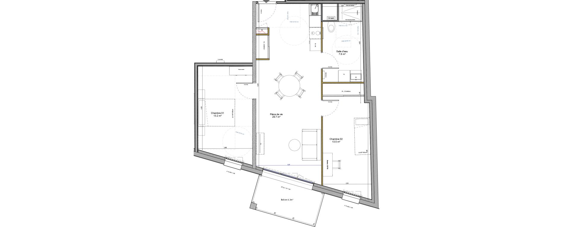 Appartement T3 meubl&eacute; de 64,00 m2 &agrave; Agen Canton sud-est