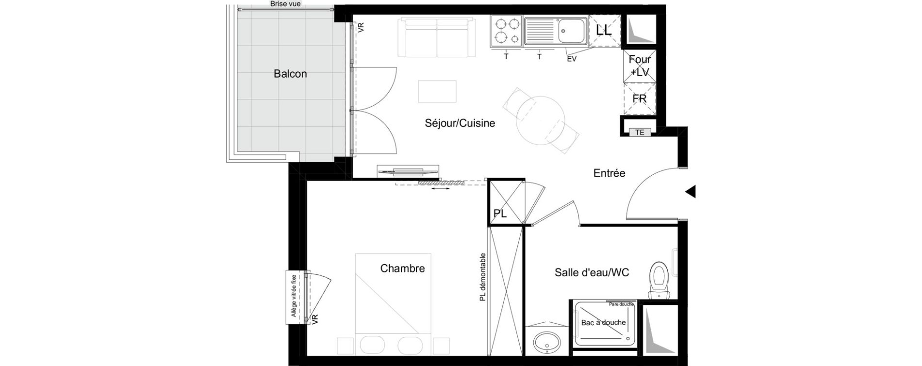 Appartement T2 meubl&eacute; de 38,33 m2 &agrave; Agen Tapie - rodrigues