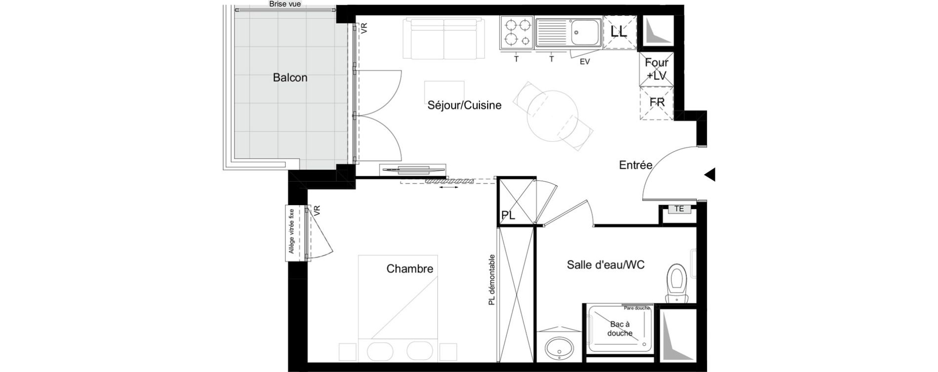 Appartement T2 meubl&eacute; de 37,43 m2 &agrave; Agen Tapie - rodrigues