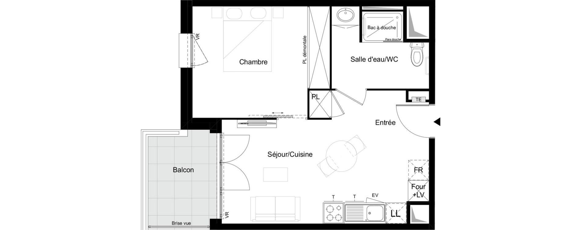 Appartement T2 meubl&eacute; de 38,71 m2 &agrave; Agen Tapie - rodrigues