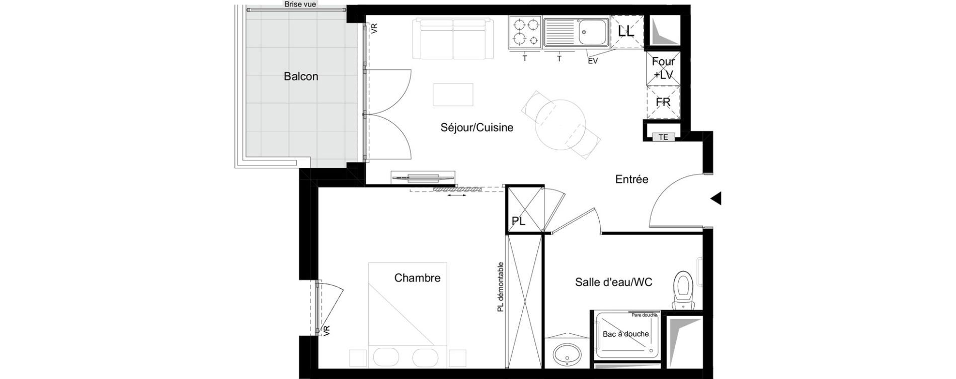 Appartement T2 meubl&eacute; de 37,77 m2 &agrave; Agen Tapie - rodrigues