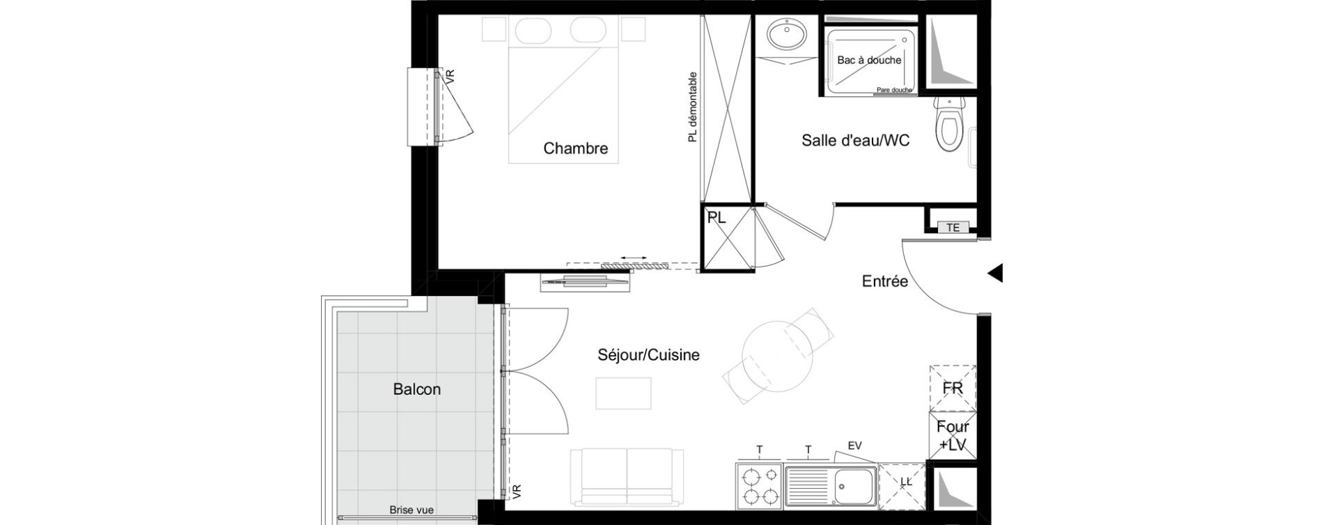 Appartement T2 meubl&eacute; de 38,71 m2 &agrave; Agen Tapie - rodrigues