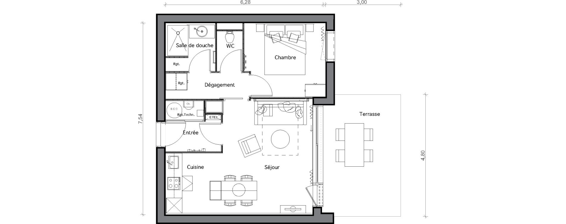 Appartement T2 de 44,35 m2 &agrave; Beauziac Centre