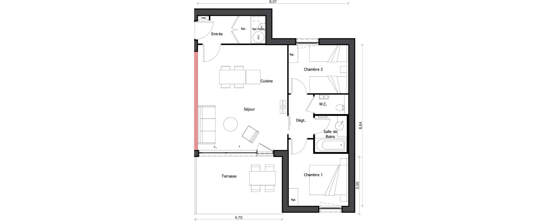 Appartement T3 de 59,39 m2 &agrave; Beauziac Centre