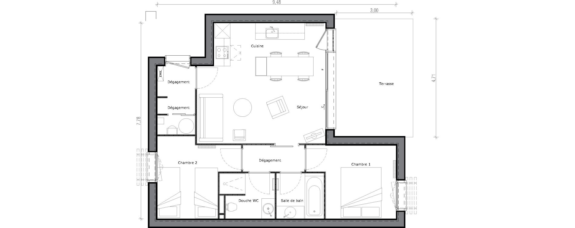 Appartement T3 de 54,60 m2 &agrave; Beauziac Centre