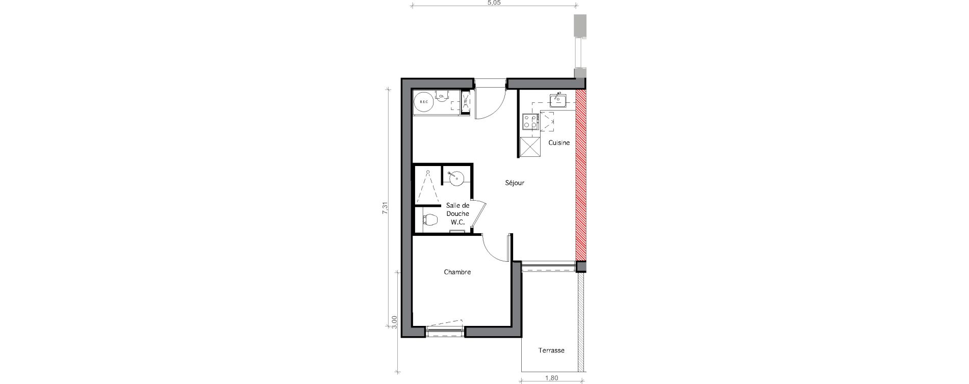 Appartement T2 de 31,52 m2 &agrave; Beauziac Centre