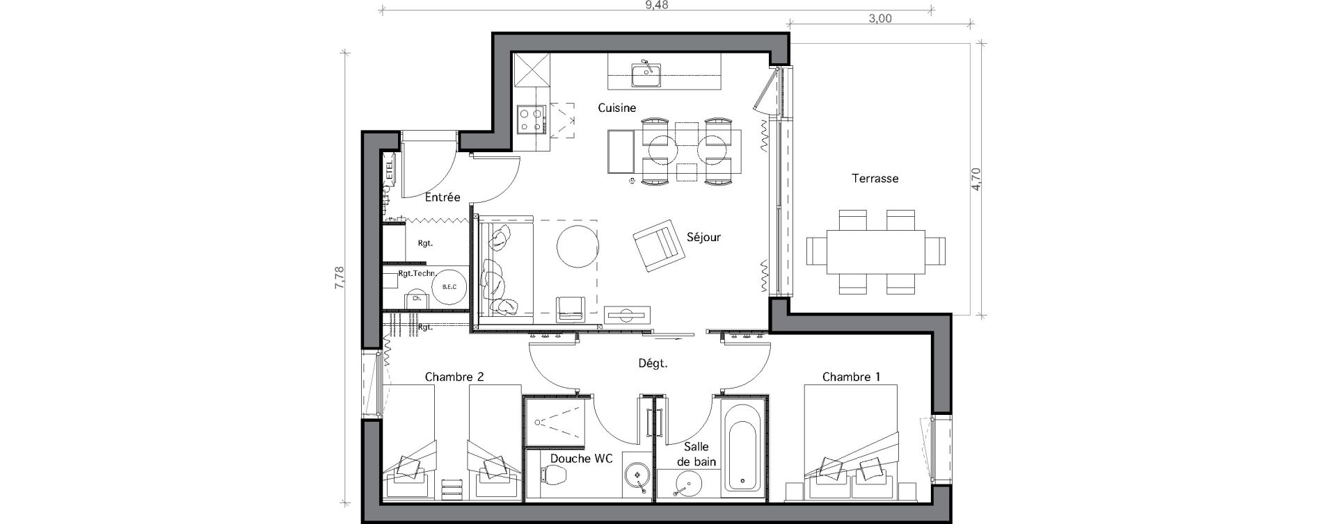 Appartement T3 de 54,60 m2 &agrave; Beauziac Centre