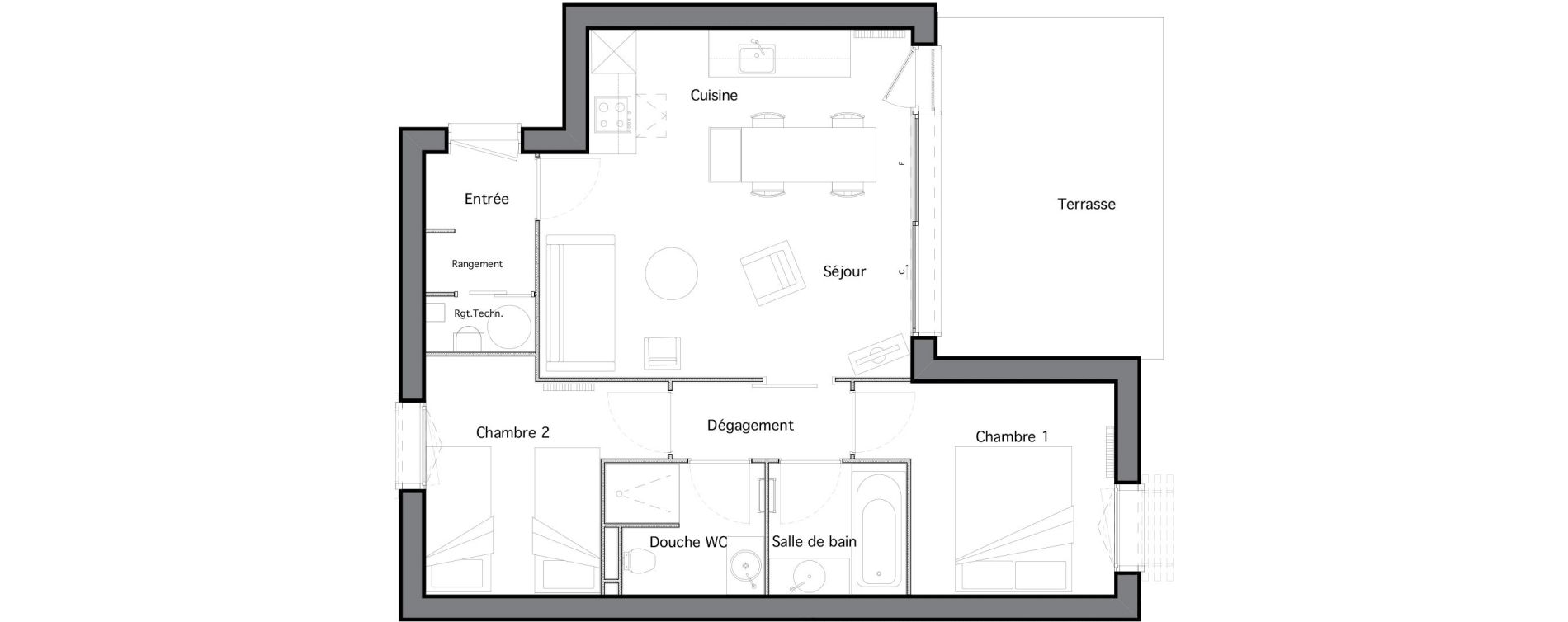 Appartement T3 de 55,13 m2 &agrave; Beauziac Centre