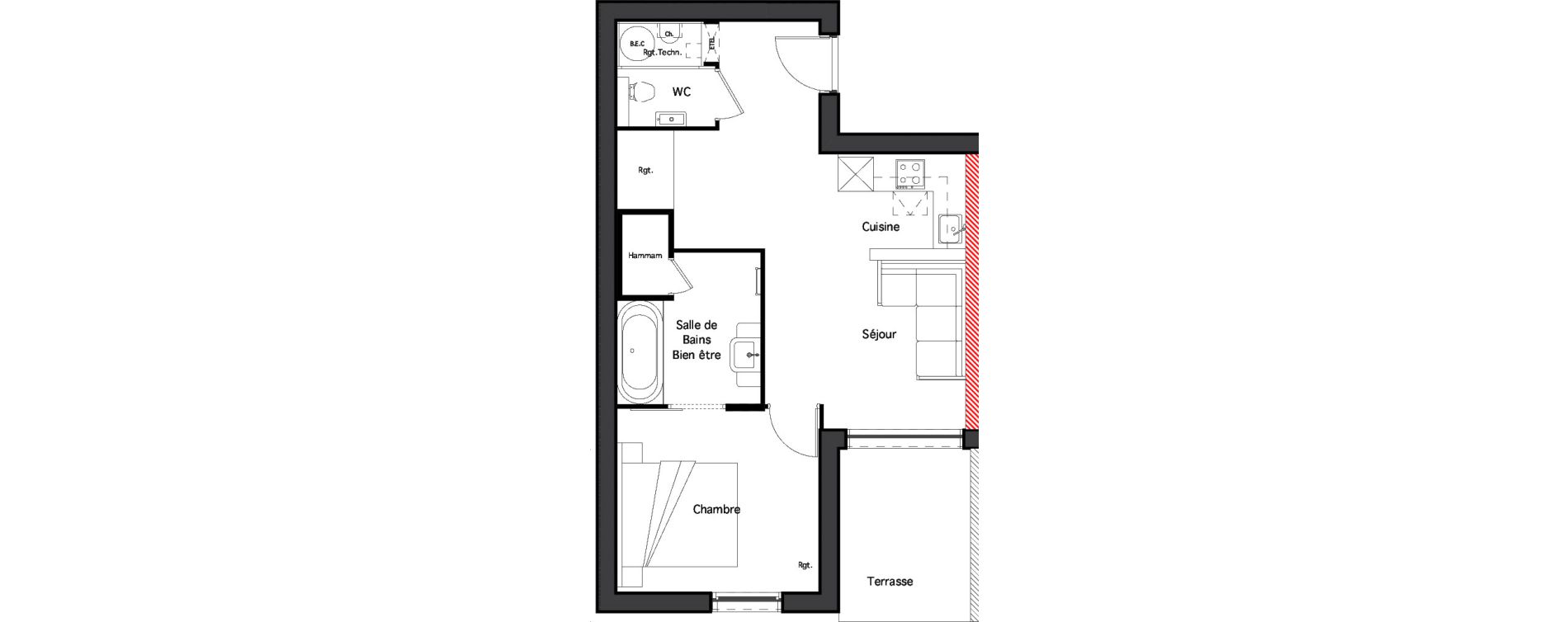 Appartement T2 de 46,31 m2 &agrave; Beauziac Centre