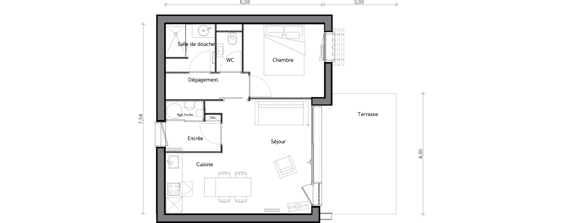 Appartement T2 de 43,65 m2 &agrave; Beauziac Centre