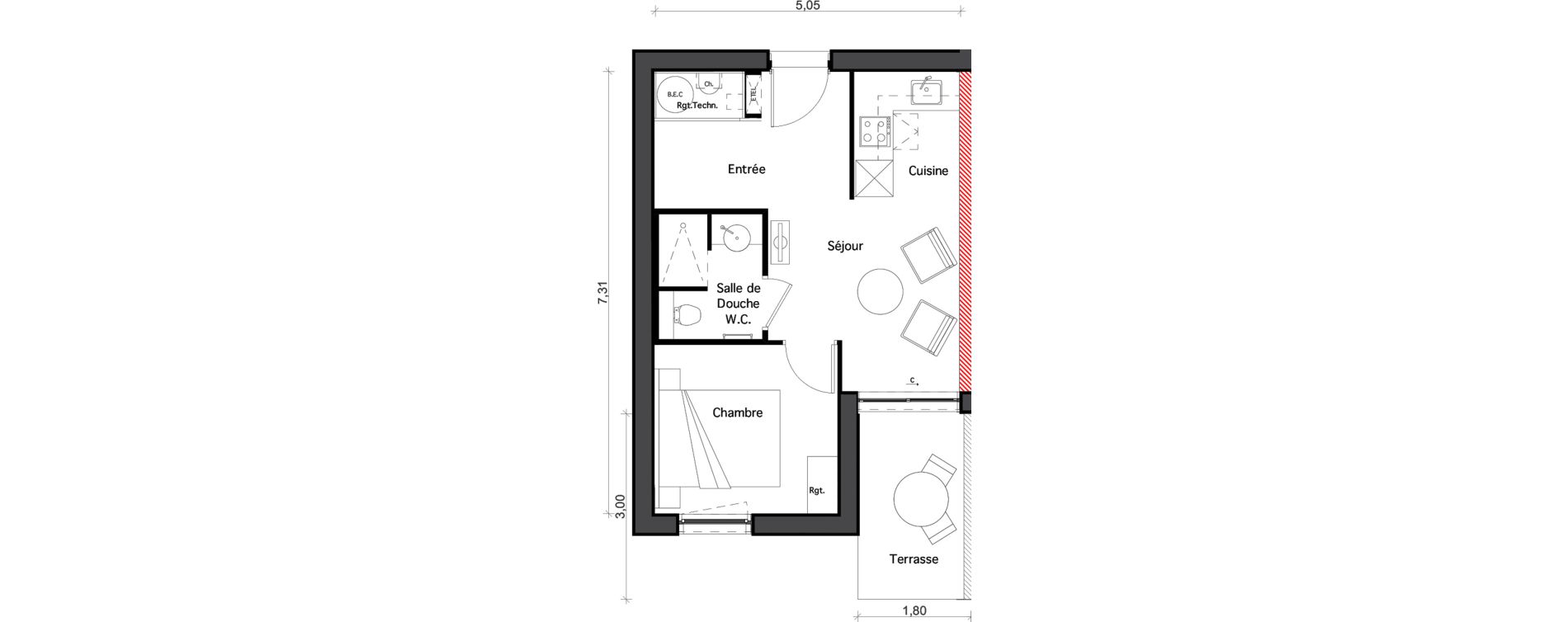 Appartement T2 de 32,54 m2 &agrave; Beauziac Centre