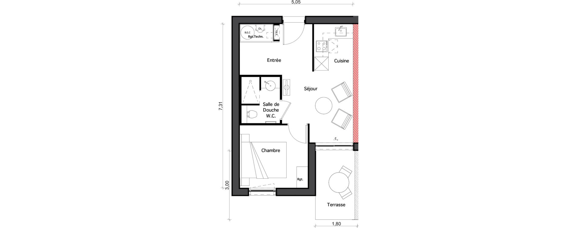 Appartement T2 de 32,54 m2 &agrave; Beauziac Centre