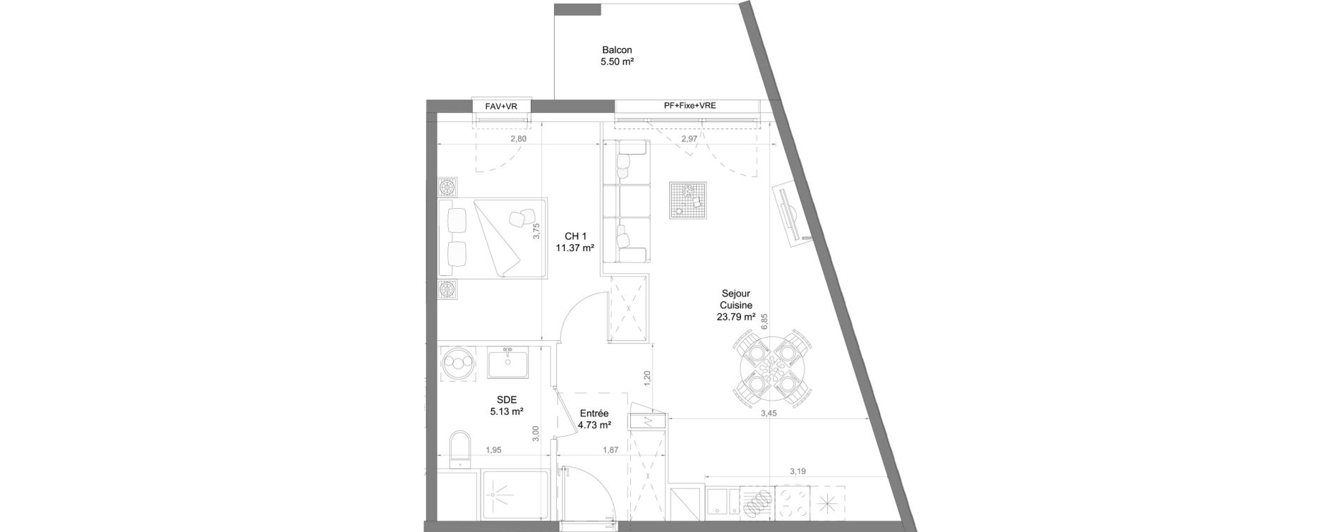 Appartement T2 de 45,02 m2 &agrave; Casteljaloux Centre