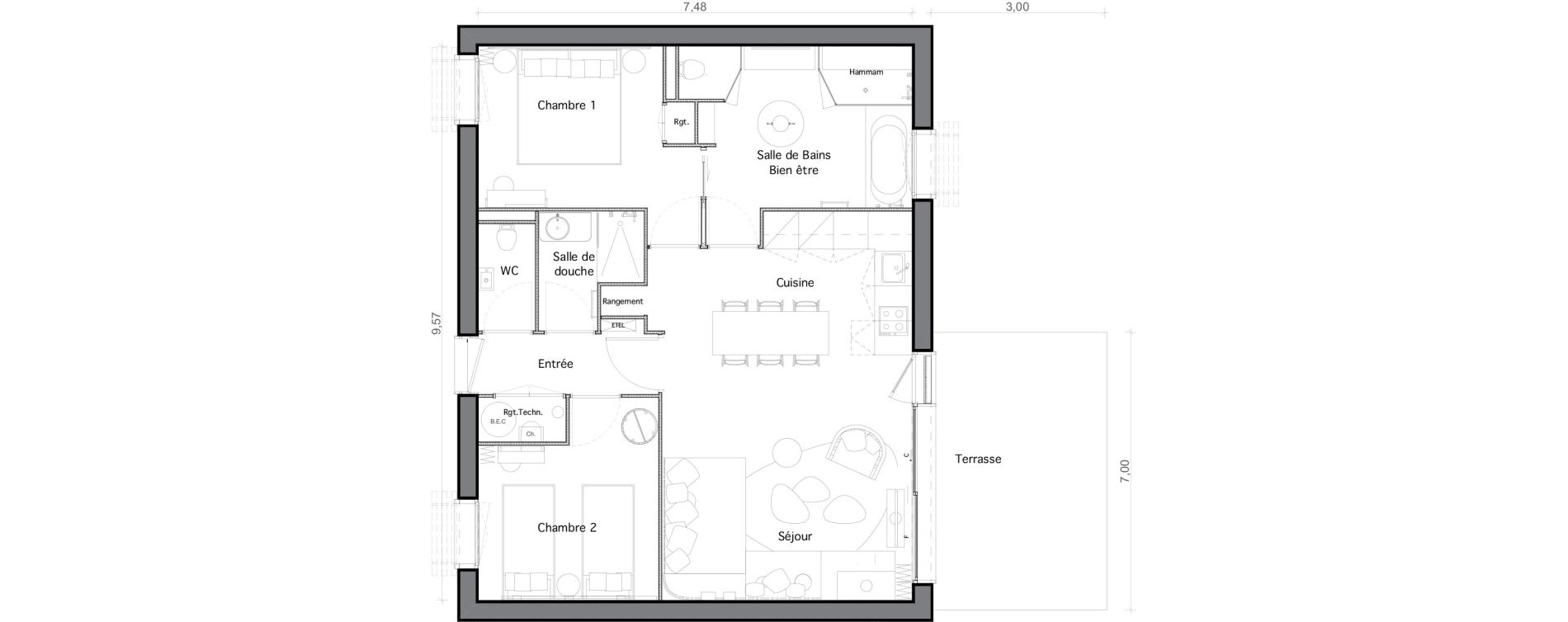 Appartement T3 de 70,38 m2 &agrave; Pind&egrave;res Centre