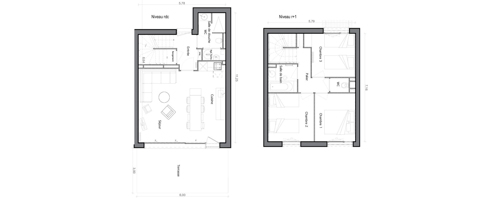 Duplex T4 de 75,22 m2 &agrave; Pind&egrave;res Centre