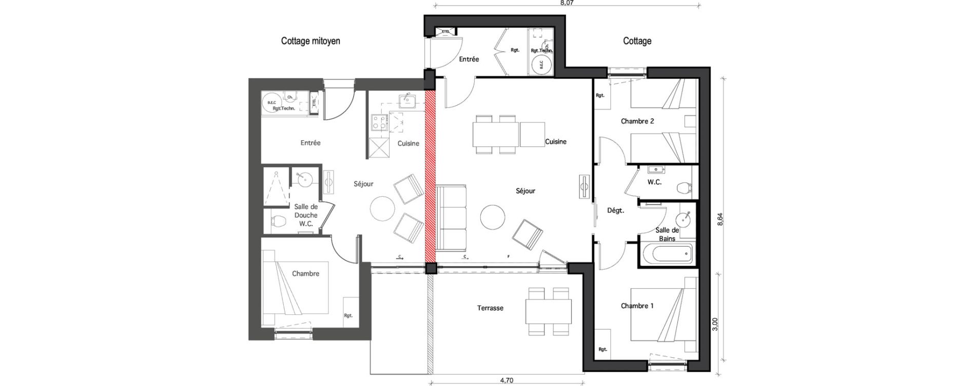Appartement T3 de 59,39 m2 &agrave; Pind&egrave;res Centre