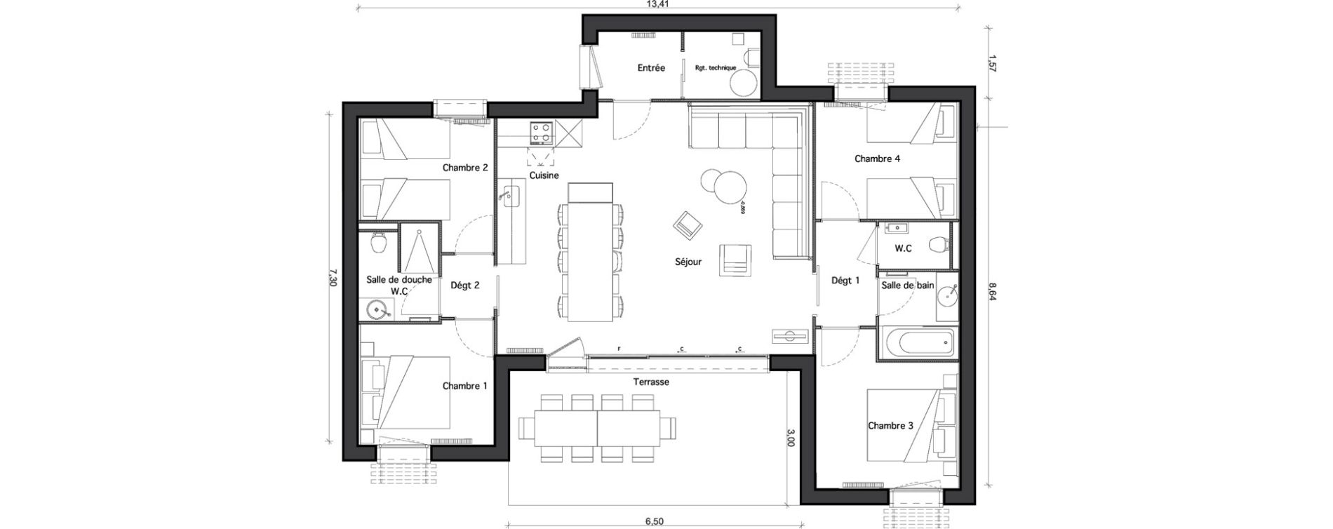 Appartement T3 de 59,39 m2 &agrave; Pind&egrave;res Centre