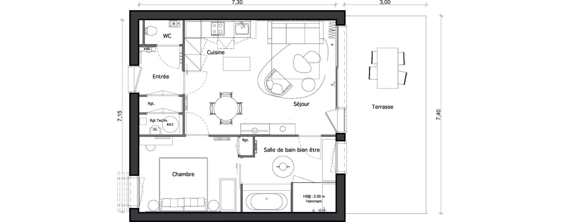 Appartement T2 de 50,78 m2 &agrave; Pind&egrave;res Centre