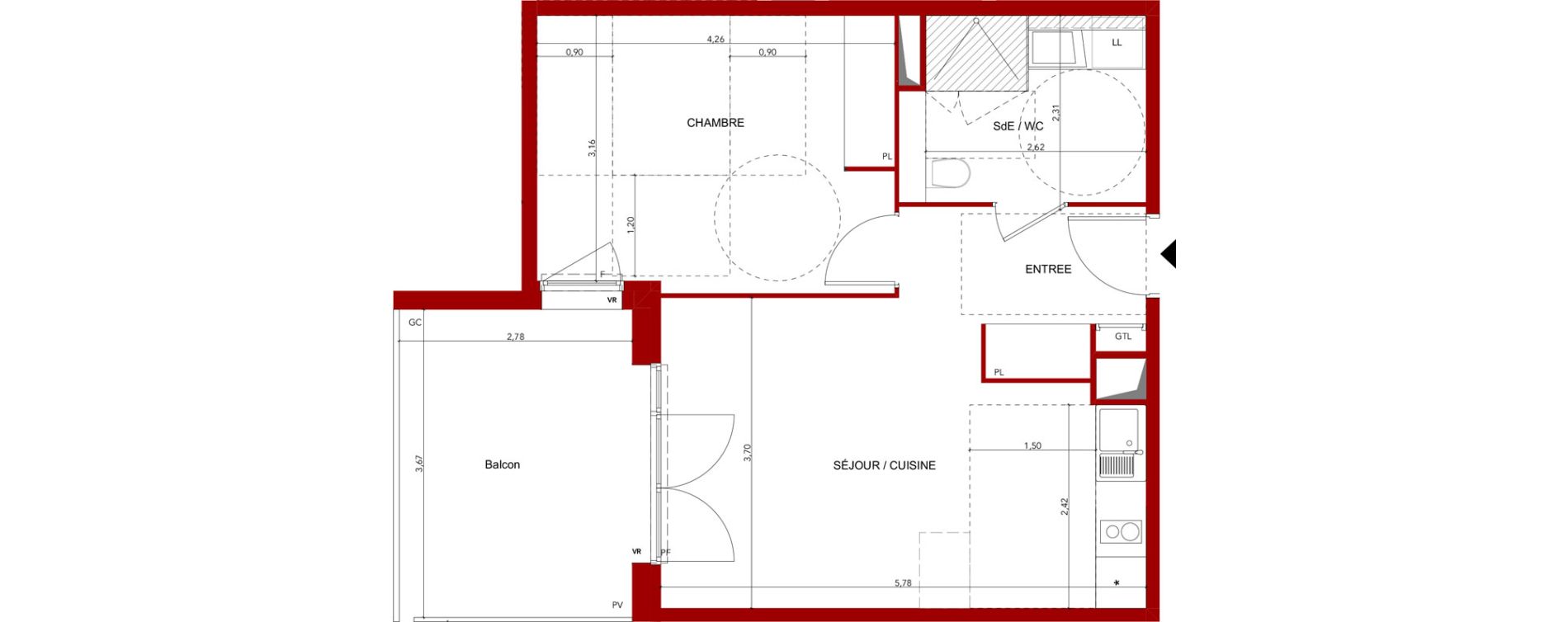 Appartement T2 meubl&eacute; de 43,93 m2 &agrave; Villeneuve-Sur-Lot Sainte-catherine