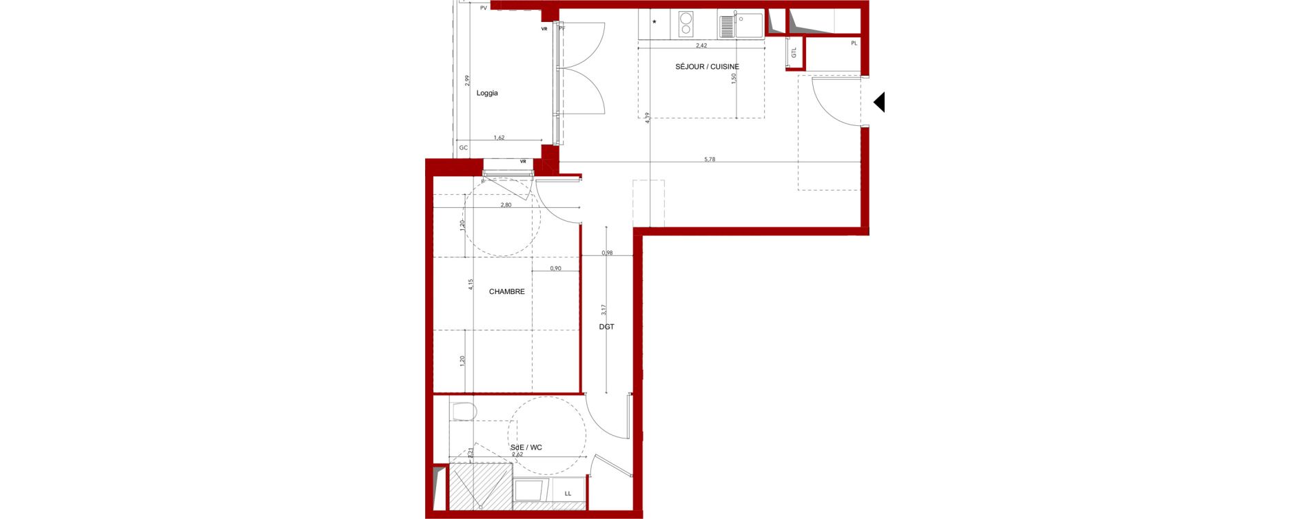 Appartement T2 meubl&eacute; de 45,44 m2 &agrave; Villeneuve-Sur-Lot Sainte-catherine