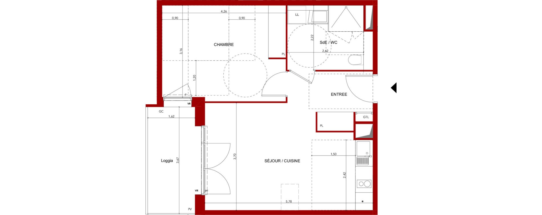 Appartement T2 meubl&eacute; de 43,93 m2 &agrave; Villeneuve-Sur-Lot Sainte-catherine