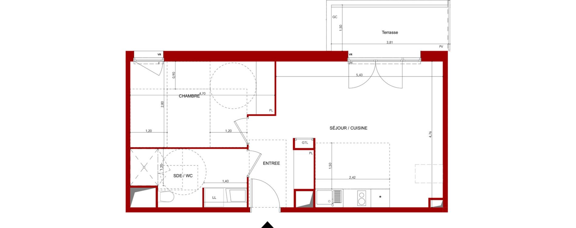 Appartement T2 meubl&eacute; de 46,38 m2 &agrave; Villeneuve-Sur-Lot Sainte-catherine