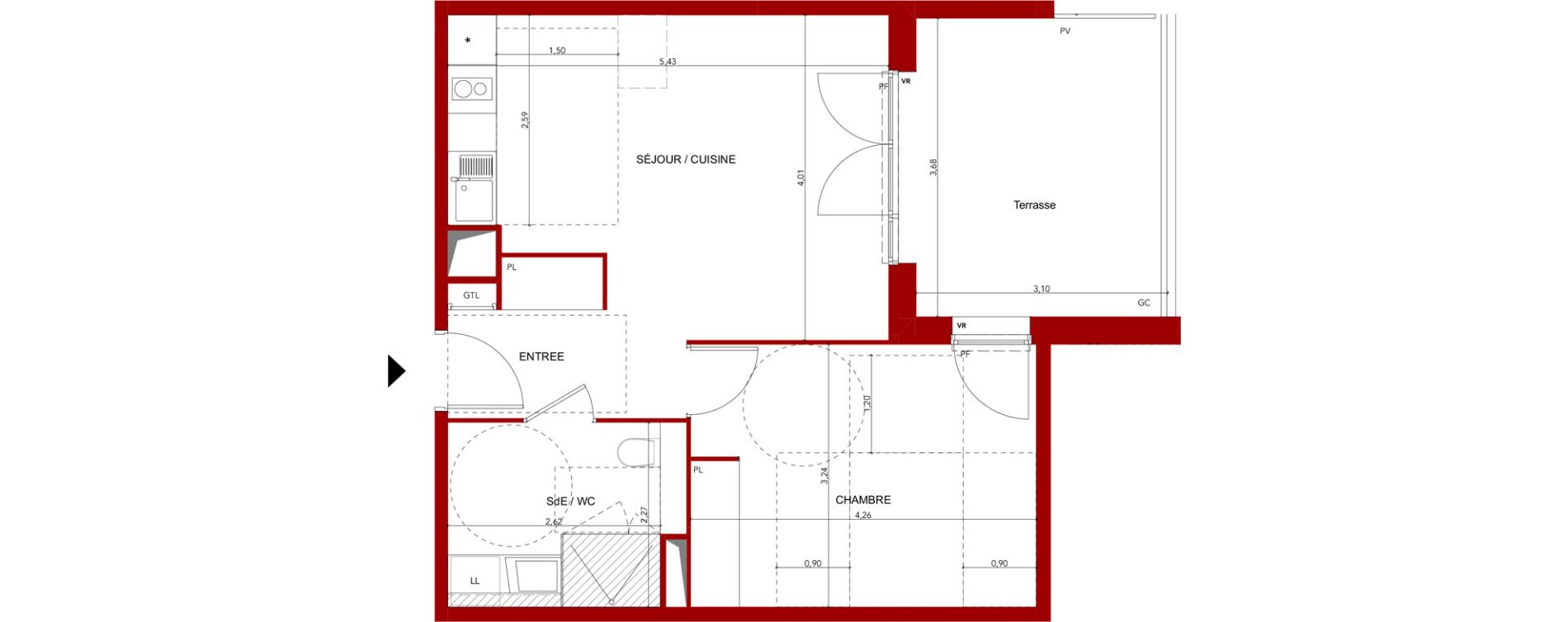 Appartement T2 meubl&eacute; de 43,98 m2 &agrave; Villeneuve-Sur-Lot Sainte-catherine