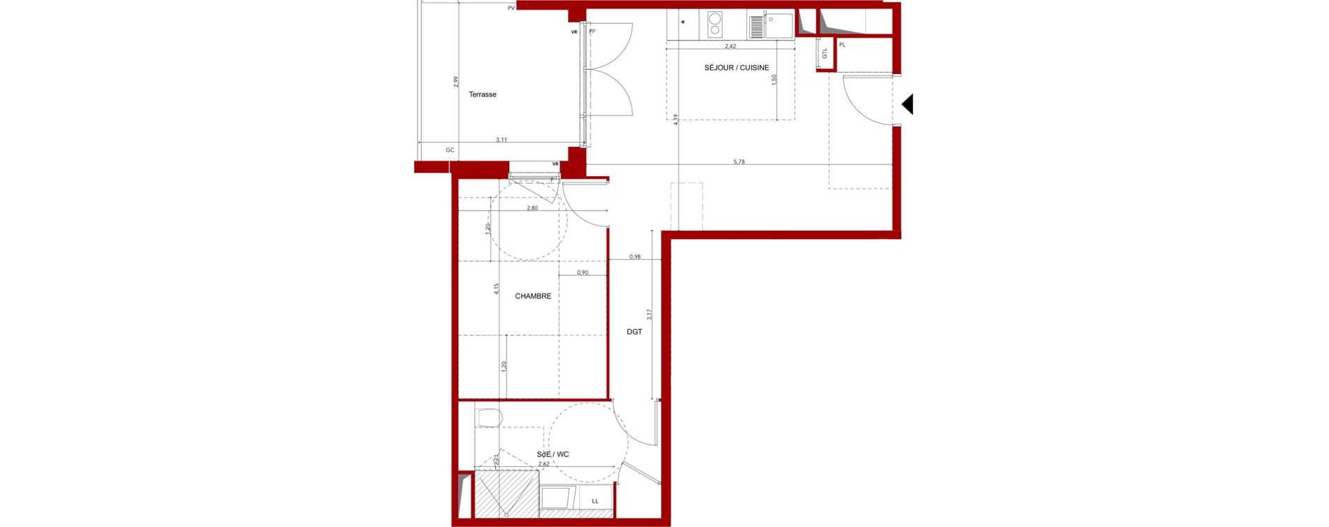 Appartement T2 meubl&eacute; de 45,37 m2 &agrave; Villeneuve-Sur-Lot Sainte-catherine