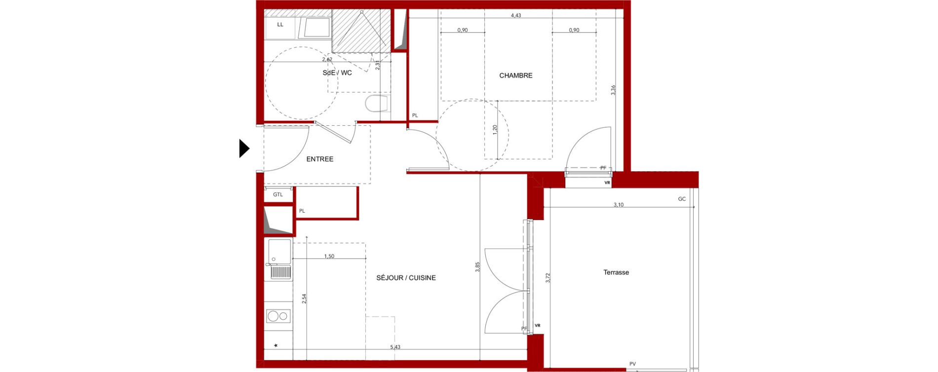 Appartement T2 meubl&eacute; de 44,54 m2 &agrave; Villeneuve-Sur-Lot Sainte-catherine